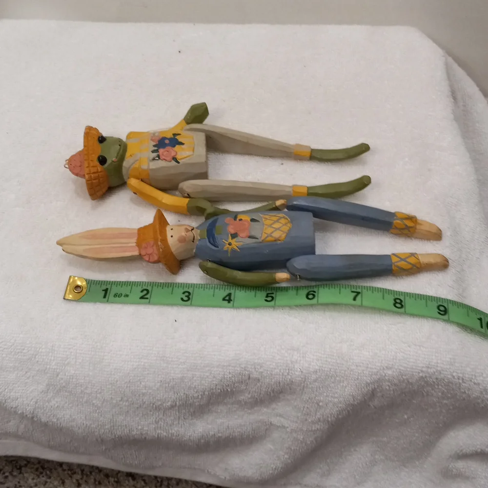 Wooden Figurines Frog & Rabbit W/ moving arms/legs & One Rabbit that sits . - Picture 6 of 7